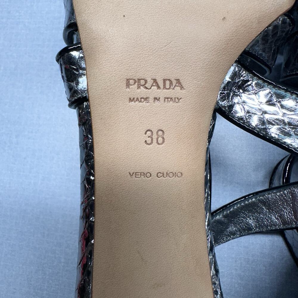 PRADA Silver Snakeskin Strappy Sandals Heels Size 38 (US 7.5) -Authenticated - Picture 16 of 16